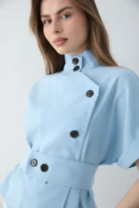 TRENDYOLMİLLA BLUE Lyocell Flowy Soft textured Short Sleeve Blouse Jacket - Image 6