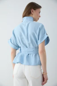 TRENDYOLMİLLA BLUE Lyocell Flowy Soft textured Short Sleeve Blouse Jacket - Image 7