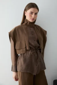 TRENDYOLMİLLA Mink Modal Pocket Detail Thin Jacket - Image 3