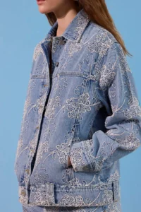 TRENDYOLMİLLA Limited Edition BLUE Patterned Oversized DENIM Jacket - Image 4
