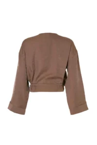 TRENDYOLMİLLA Trendyol Studio Brown Oversized Modal Shiny textured Draped tied up Jacket - Image 7