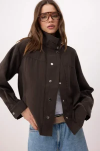 TRENDYOLMİLLA Dark Brown Liyosel snaps Oversized Shirt Jacket - Image 2