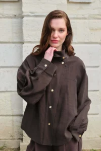 TRENDYOLMİLLA Dark Brown Liyosel snaps Oversized Shirt Jacket - Image 6