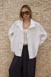 TRENDYOLMİLLA WHITE Liyosel snaps Oversized Shirt Jacket - Image 2