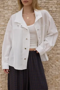 TRENDYOLMİLLA WHITE Liyosel snaps Oversized Shirt Jacket - Image 3