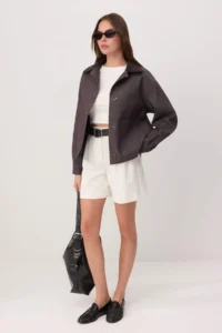 TRENDYOLMİLLA Brown Velvet Collar Detailed Gabardine Seasonal Jacket