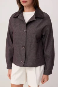 TRENDYOLMİLLA Brown Velvet Collar Detailed Gabardine Seasonal Jacket - Image 3