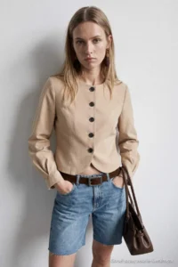 TRENDYOLMİLLA Beige Handles Battery Detailed Weaving Jacket