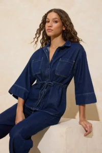 TRENDYOLMİLLA DARK BLUE Tie Waist Tencel Blended DENIM Shirt
