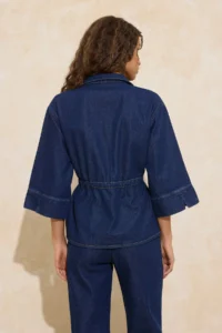 TRENDYOLMİLLA DARK BLUE Tie Waist Tencel Blended DENIM Shirt - Image 4