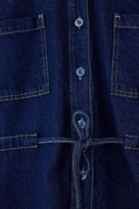 TRENDYOLMİLLA DARK BLUE Tie Waist Tencel Blended DENIM Shirt - Image 7