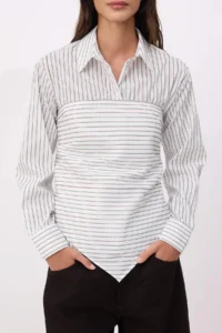 TRENDYOLMİLLA WHITE-Multicolored removable Scarf Detailed Shirt - Image 5