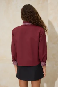 TRENDYOLMİLLA Burgundy Checkered Scarf Detailed Gabardine Shirt - Image 4