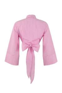 TRENDYOLMİLLA PINK Striped Tie Back Crop/Short Shirt - Image 2