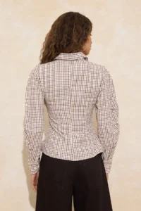 TRENDYOLMİLLA Multicolored Balloon Sleeve Detailed Waist Fitting Asymmetric Kapama Weaving Shirt - Image 4