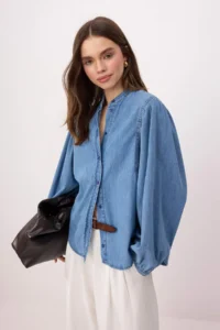 TRENDYOLMİLLA BLUE  Collar Balloon Sleeve DENIM Shirt