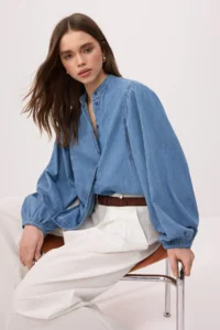 TRENDYOLMİLLA BLUE  Collar Balloon Sleeve DENIM Shirt - Image 2