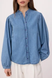 TRENDYOLMİLLA BLUE  Collar Balloon Sleeve DENIM Shirt - Image 3