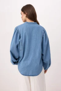 TRENDYOLMİLLA BLUE  Collar Balloon Sleeve DENIM Shirt - Image 4