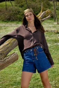 TRENDYOLMİLLA Brown Wide Pattern Modal Shirt - Image 2