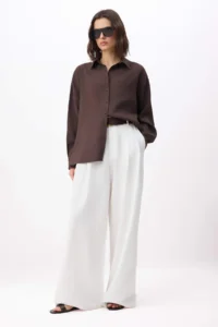 TRENDYOLMİLLA Brown Wide Pattern Modal Shirt - Image 3