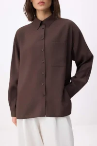 TRENDYOLMİLLA Brown Wide Pattern Modal Shirt - Image 4