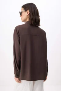 TRENDYOLMİLLA Brown Wide Pattern Modal Shirt - Image 5