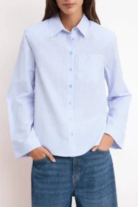 TRENDYOLMİLLA BLUE Striped Vatka Detailed Shirt - Image 3