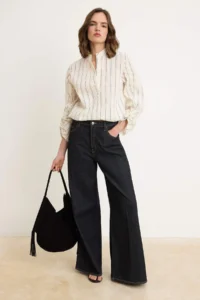 TRENDYOLMİLLA WHITE Striped Gather Detailed Shirt - Image 2