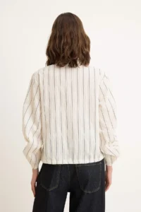 TRENDYOLMİLLA WHITE Striped Gather Detailed Shirt - Image 4