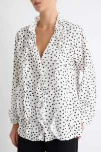 TRENDYOLMİLLA WHITE Polka Dot Ruffle Detailed Weaving Shirt - Image 3