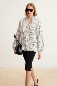 TRENDYOLMİLLA WHITE Polka Dot Ruffle Detailed Weaving Shirt - Image 5