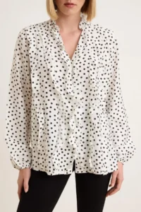 TRENDYOLMİLLA WHITE Polka Dot Ruffle Detailed Weaving Shirt - Image 7