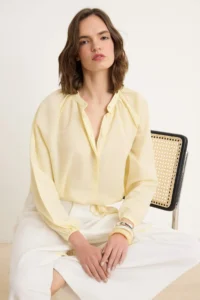 TRENDYOLMİLLA Light YELLOW Soft Feeling Shirred Cotton Shirt - Image 2