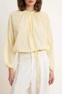 TRENDYOLMİLLA Light YELLOW Soft Feeling Shirred Cotton Shirt - Image 3