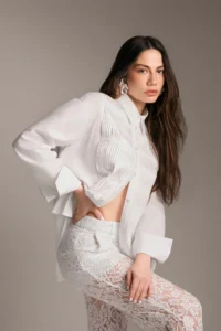 TRENDYOLMİLLA WHITE Rib Detailed Shirt