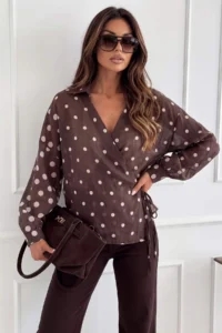 TRENDYOLMİLLA Brown Polka Dot Summer tied up Transparan Shirt