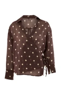 TRENDYOLMİLLA Brown Polka Dot Summer tied up Transparan Shirt - Image 2