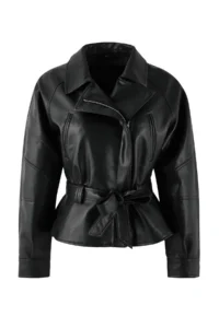 TRENDYOLMİLLA Black Regular Pattern Belted Faux Leather Coat - Image 4