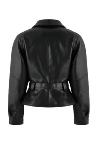 TRENDYOLMİLLA Black Regular Pattern Belted Faux Leather Coat - Image 5