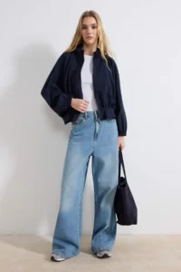 TRENDYOLMİLLA NAVY BLUE Oversized Summer Fabricated peplum Detailed Hooded Summer Fabricated Thin Coat - Image 3