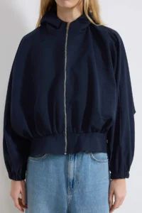 TRENDYOLMİLLA NAVY BLUE Oversized Summer Fabricated peplum Detailed Hooded Summer Fabricated Thin Coat - Image 4