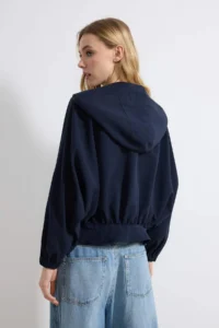 TRENDYOLMİLLA NAVY BLUE Oversized Summer Fabricated peplum Detailed Hooded Summer Fabricated Thin Coat - Image 5