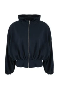 TRENDYOLMİLLA NAVY BLUE Oversized Summer Fabricated peplum Detailed Hooded Summer Fabricated Thin Coat - Image 6