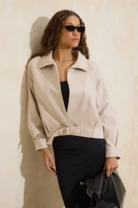 TRENDYOLMİLLA Stone Regular Pattern Belt Detailed Gabardine Jacket Coat - Image 3
