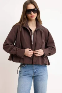 TRENDYOLMİLLA Brown High Neck Regular Pattern Coat - Image 2
