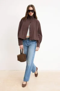TRENDYOLMİLLA Brown High Neck Regular Pattern Coat - Image 3