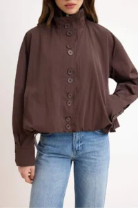 TRENDYOLMİLLA Brown High Neck Regular Pattern Coat - Image 4