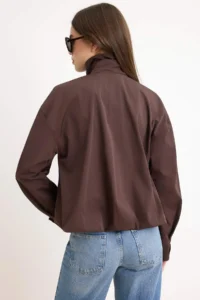 TRENDYOLMİLLA Brown High Neck Regular Pattern Coat - Image 5
