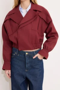 TRENDYOLMİLLA Burgundy Oversized Pattern Pocket Detail Bomber Jacket Jacket Coat - Image 3